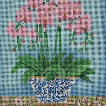 Pink Orchids in Blue and White Vase - Brenda Stofft