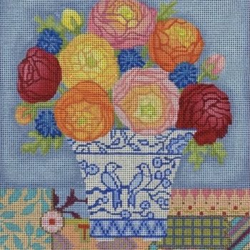 Needlepoint canvas for halfstitch without yarn Bouquet of Primroses in a  Blue Vase 2251D - Printed Tapestry Canvas 